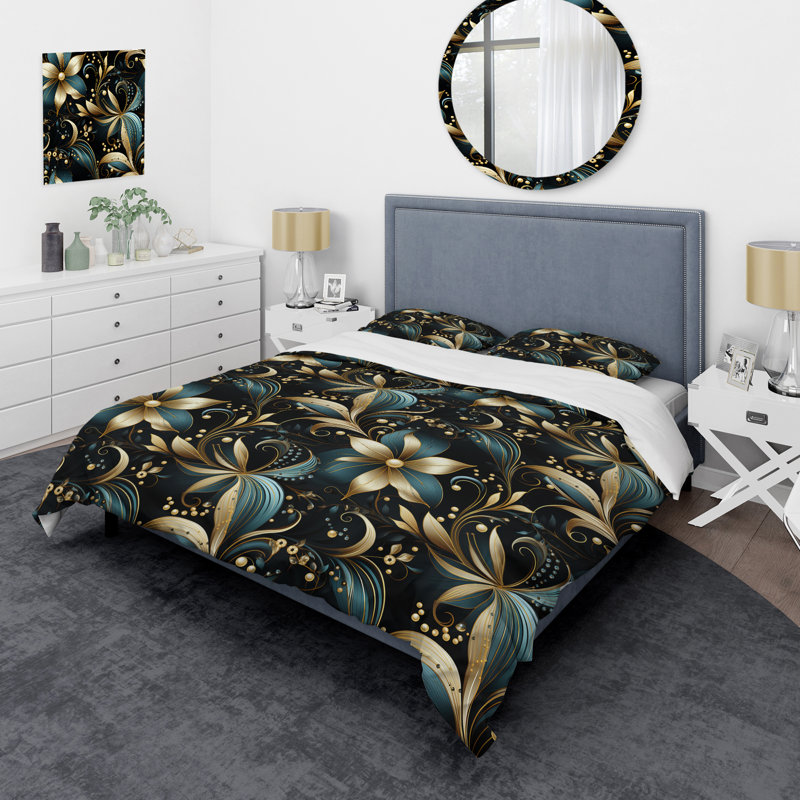 Ensemble de housse de couette Hollywood Opulent Charm Gold and Black II - Floral