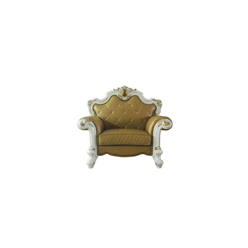 Fauteuil club capitonné de 50 po de largeur Jagger, Caramel écossais, Blanc