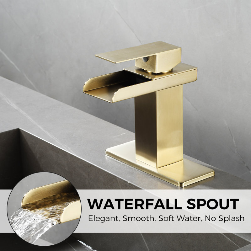Brushed Gold Brass Single Handle Waterfall Bathroom Faucet