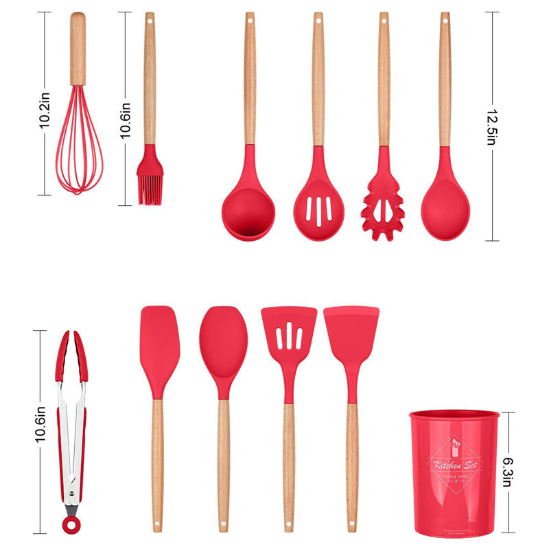 Silicone Cooking Utensils Kitchen Utensil Set, 12 Pieces, Red