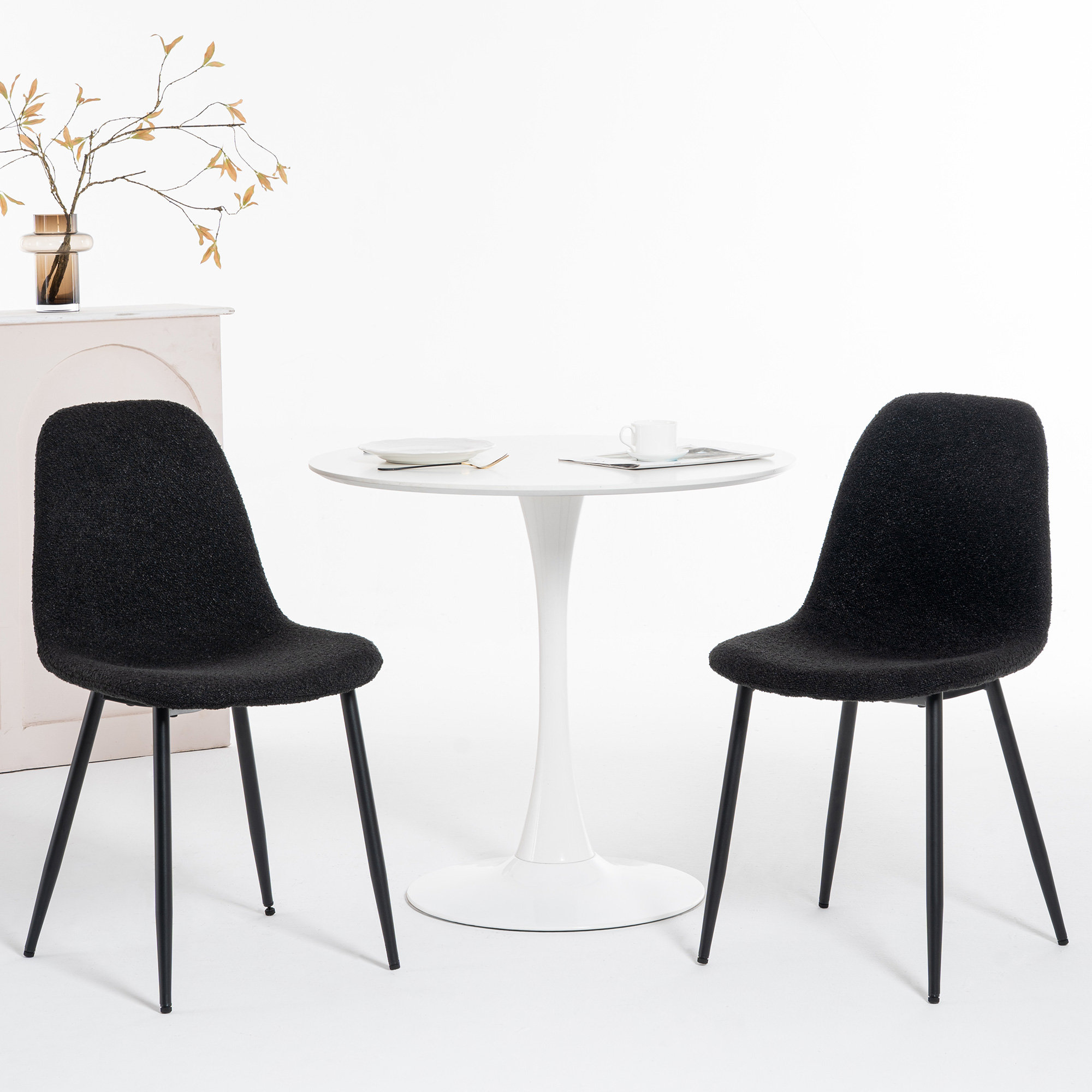 Kavi Upholstered Dining Chair, Black Boucle/Black