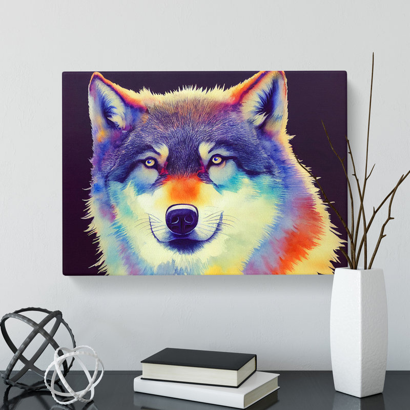 Wolf Watercolour Vol.1 - Wrapped Canvas, 50cm H x 76cm W x 3cm D