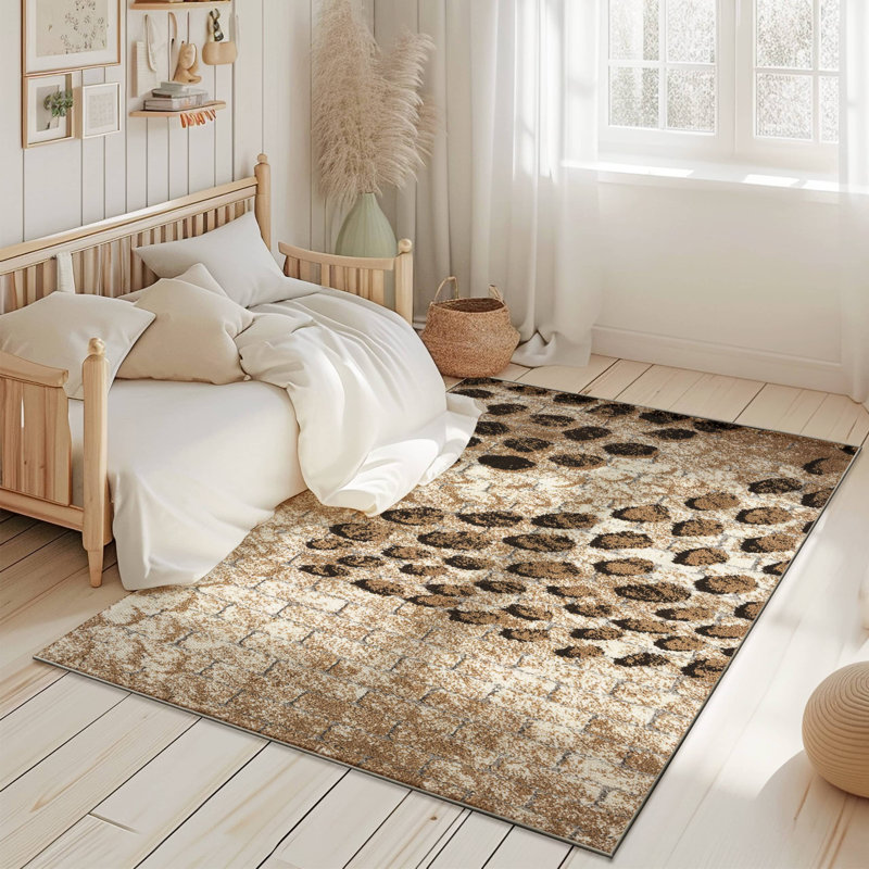 Modern Shaggy Rug Abstract Geometric Rug Indoor For Living Room Bedroom Design 1529 (5X8 (5'2"X7'5"),Beige)
