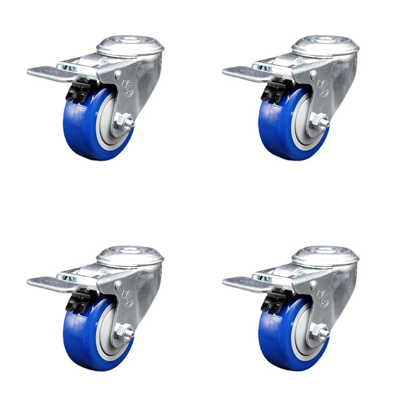 Polyurethane Swivel Bolt Hole Caster with Total Lock Brake, Red