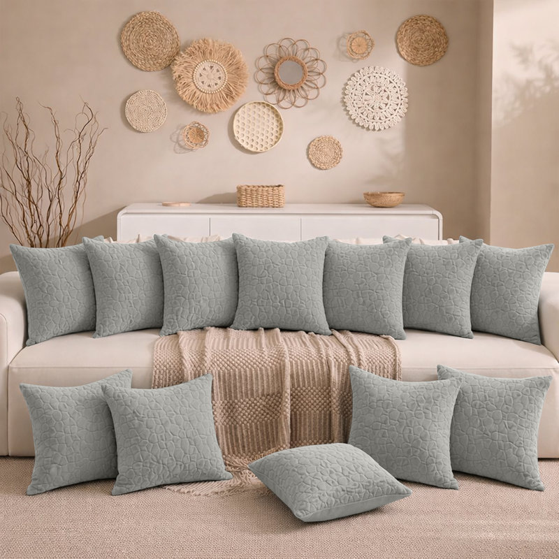 Aspire Homeware Geometric Square Velvet Cushion Covers, Silver, Pack of 12