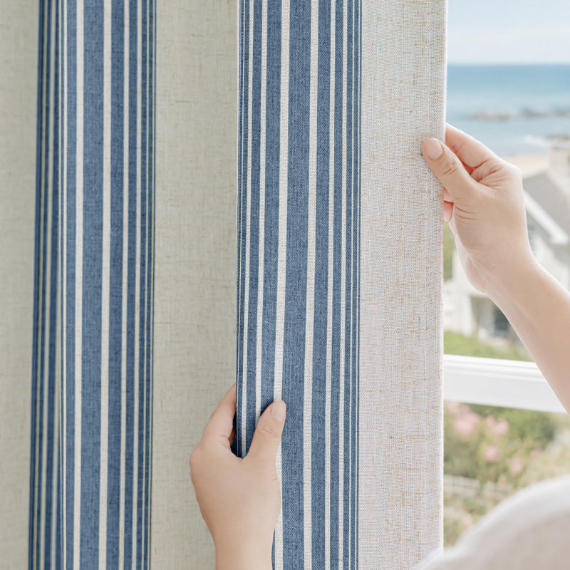 Romelia Saki Print Room Darkening Grommet Curtain Panel, Jean Navy, 52" W x 84" L
