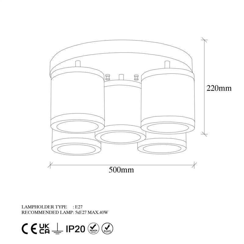 Luminaire suspendu cylindrique à 5 lumières