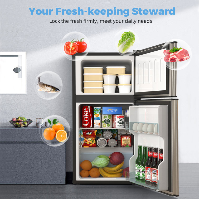 EUHOMY Mini Fridge with Freezer, 3.2 Cu.Ft Mini Refrigerator fridge, 2 door  For Bedroom/Dorm/Office/Apartment - Food Storage or Cooling drinks(Silver).  : Home & Kitchen 