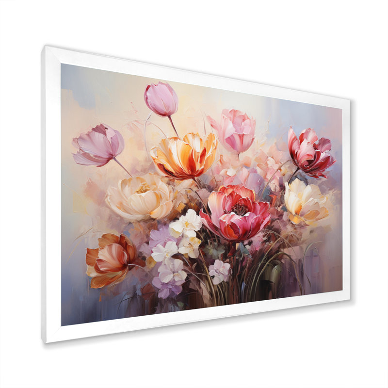 " Tulips Bouquet Romantic Impression I ", White, 34" H x 44" W x 1.5" D