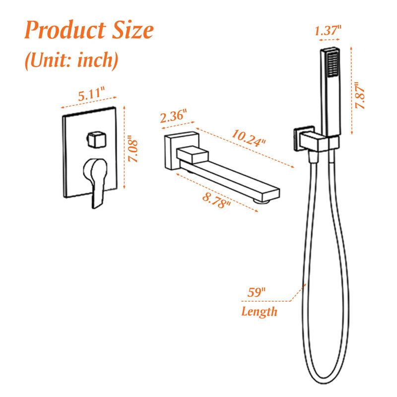 1 Handle Wall Clawfoot Tub Faucet with Diverter, Matte Black