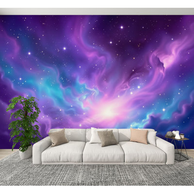 Papier peint adhésif pelez et collez, nébuleuse cosmique, bleu vif, étoiles brillantes, tourbillons de nuages muraux H 100 po x l 144 po, papier peint amovible en PVC, autocollant, pour chambre d'enfant, salon, bureau à domicile