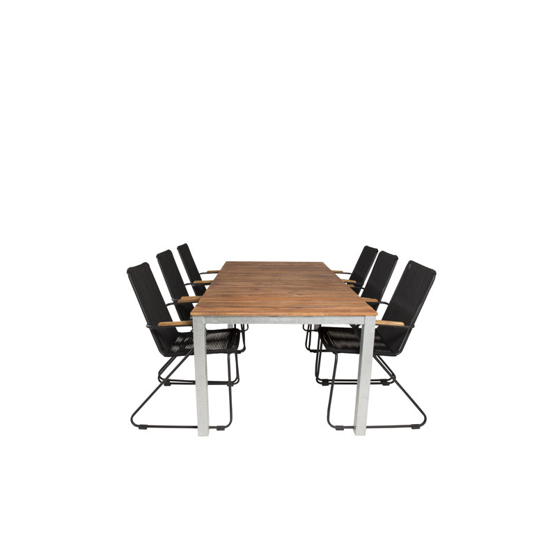 Orion 6 - Person Acacia Solid Wood Patio Dining Set Rectangular Table, Black