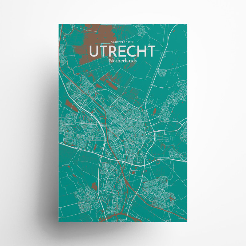 Utrecht City Map In Nature - No Frame Print, 17cm H x 11cm W x 0.05cm D