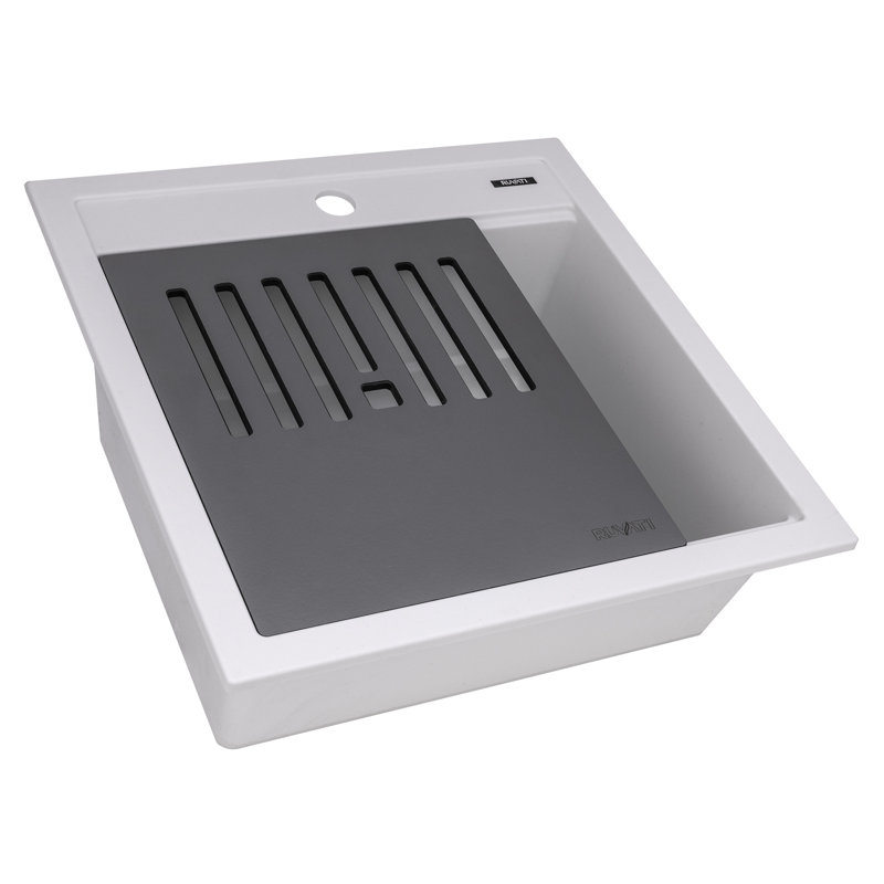 Ruvati 20-inch epiCube Granite Composite Quartz Workstation Drop-in Topmount Wet Bar Prep Sink Arctic White Matte -