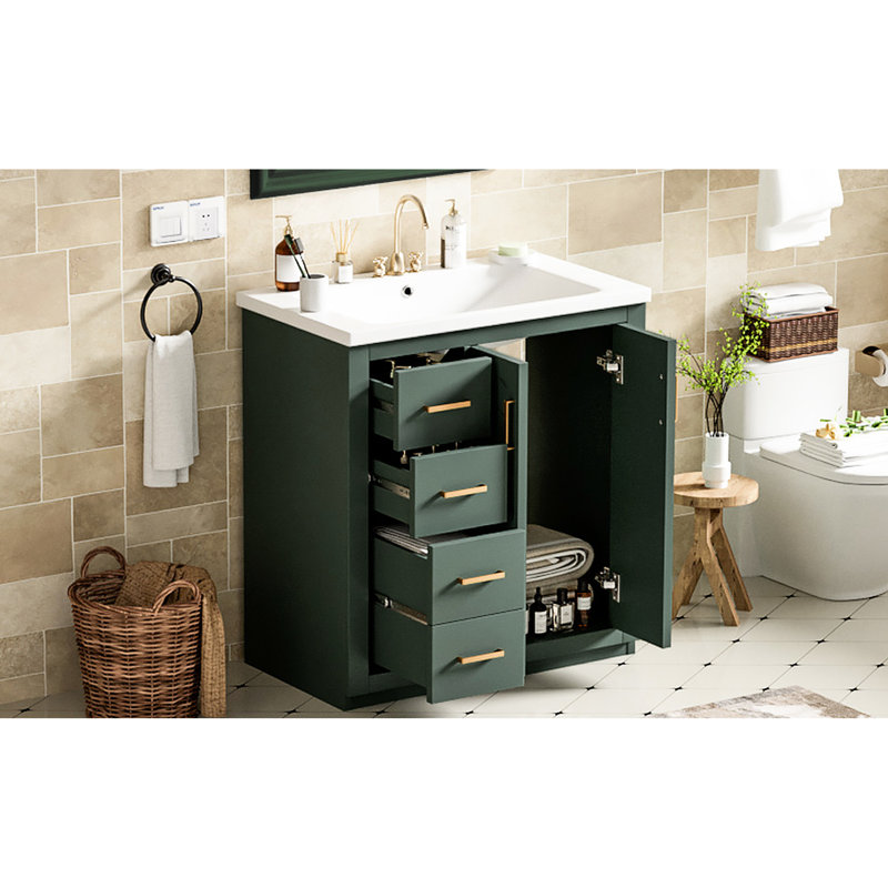 Meuble-lavabo de salle de bain avec lavabo en céramique de 30 po Conception moderne de l'espace de rangement abondant et de la structure de l'armoire d'évier à surface lisse - Finition résistante