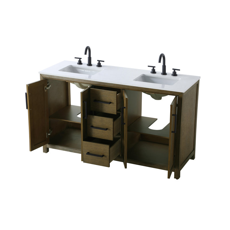 Meuble-lavabo double 60 po, Noisette chêne