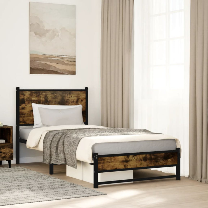 Borough Wharf Metal Bed Frame Without Mattress, Smoked Oak, 80 x 196 cm