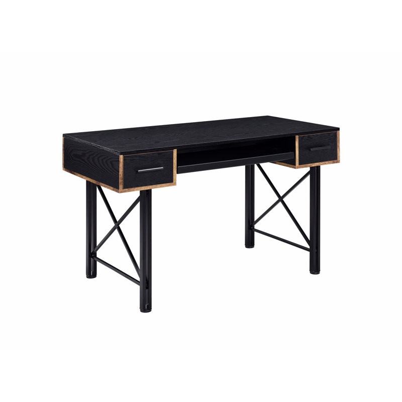 Bureau d'écriture rectangulaire, bureau d'ordinateur avec plateau à clavier et 2 tiroirs de rangement
