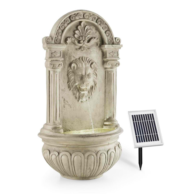 Solarbetriebener Wandbrunnen Löwenstein aus Acryl mit Licht