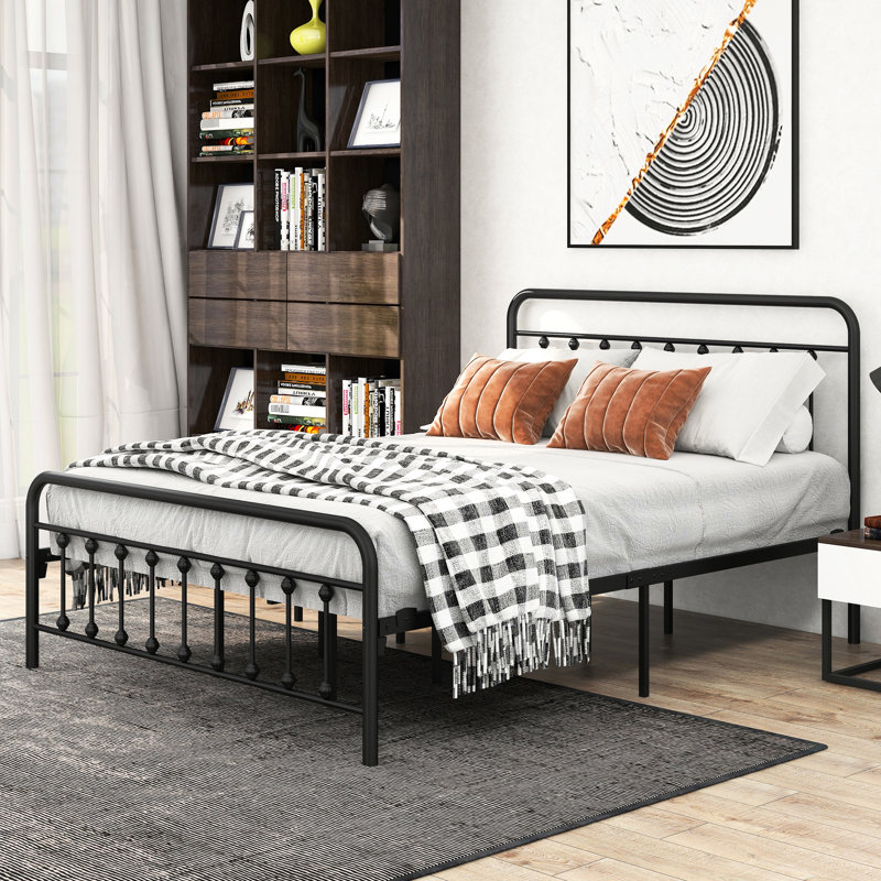 Queen Size Metal Platform Bed Frame, Vintage Appeal, Noise - , And Under Storage Efficiency Frame With Headboard, , Rest