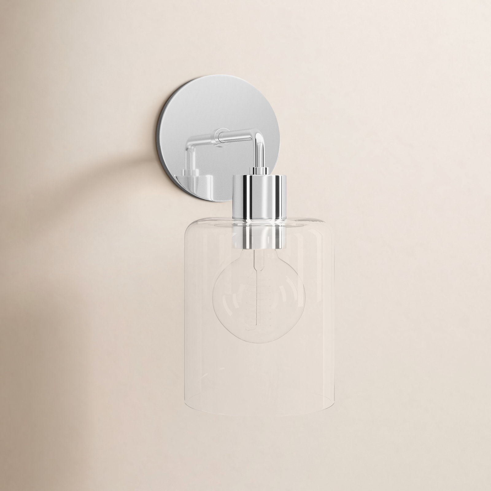 Single Light Glass Dimmable Armed Sconce, Polished Nickel