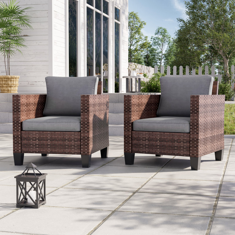 Ensemble de conversation de patio en osier pour 2 personnes avec coussins, ensemble de meubles d'extérieur toutes saisons pour terrasse
