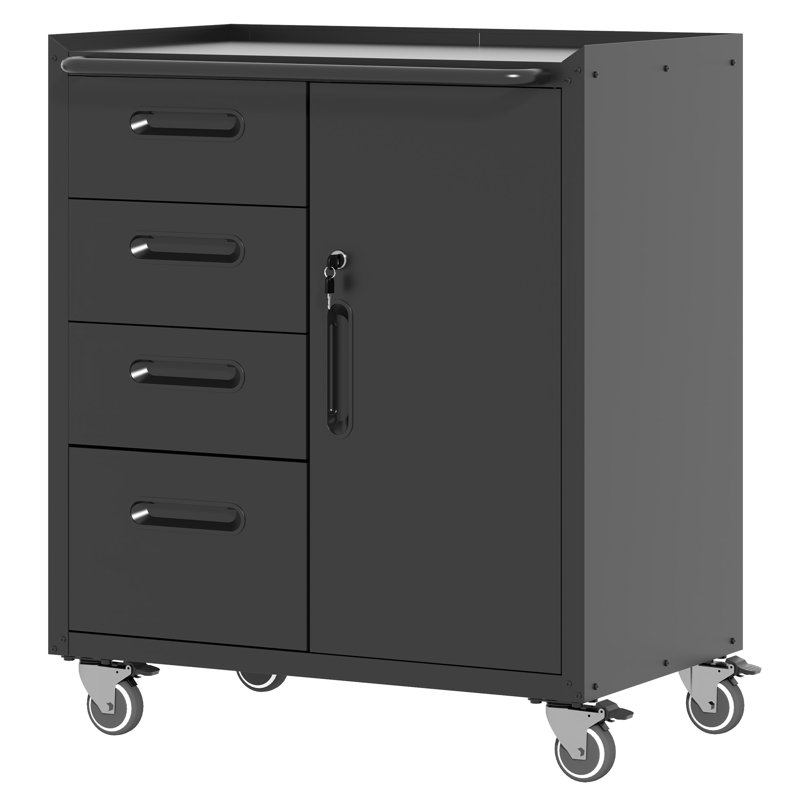 29.5” Wide Wheeled Removable Garage Storage Cabinet with Four Drawers for Partitioned Storage - Adjustable Shelf and Easy Movement