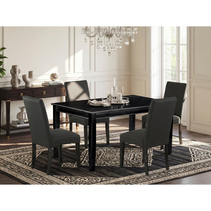 5-Piece Solid Wood Top-Rectangular Dining Room Set-Seats 4, Black, Black, 5