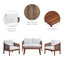 Ensemble de conversation de patio 4 pièces en bois avec coussins et table basse assortie