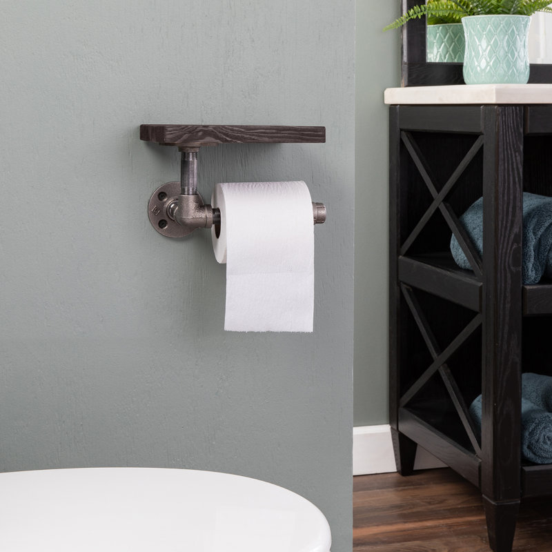 Porte-papier hygiénique mural avec tablette, Noir Boulder