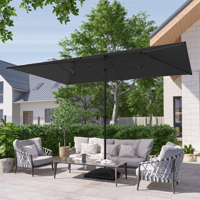 11x7Ft Double-Sided Patio Umbrella with Large Canopy, Black