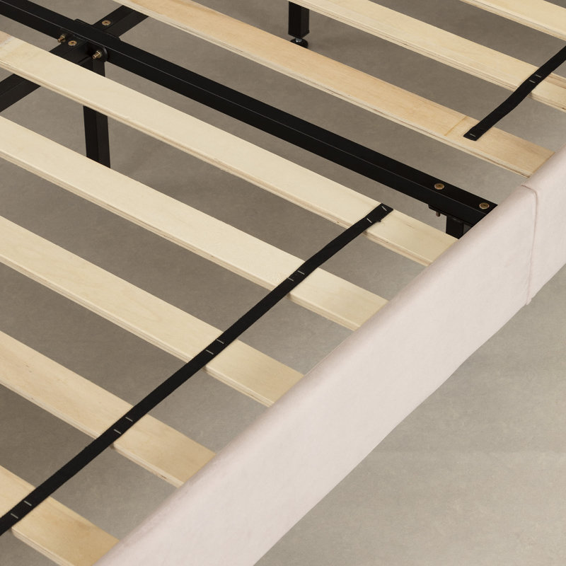 Pale Pink Velvet Twin Upholstered Platform Bed with Headboard