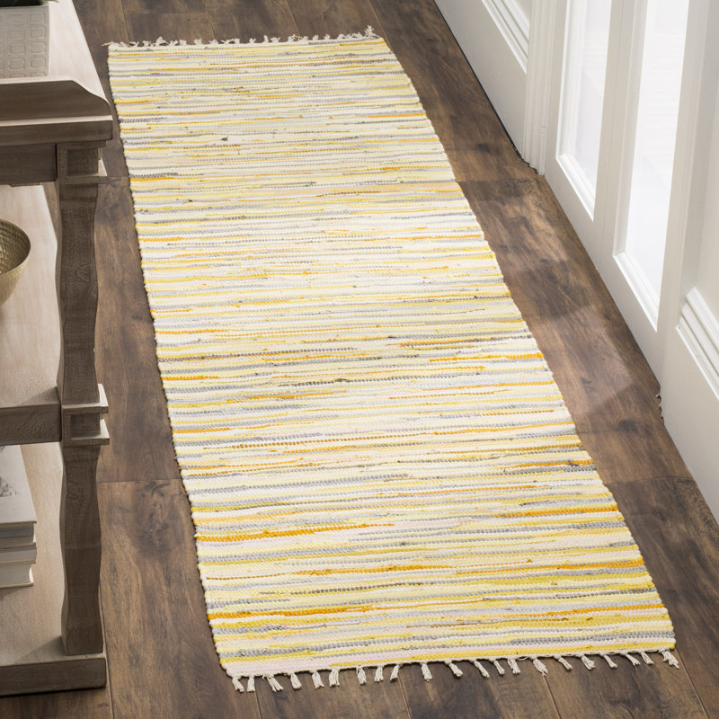 Tapis en coton tissé à la main Burkett, Tapis de couloir 2 pi 3 po x 12 pi