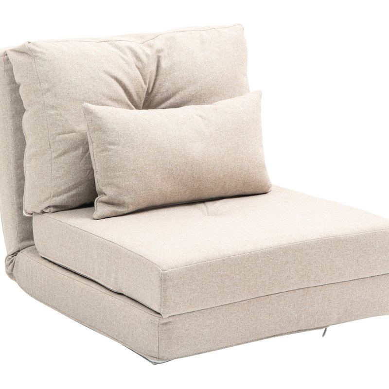 Lit de salon Flip Chair: réglable, pliable, revêtement de sol en lin beige: lit convertible avec coussins, pour la maison