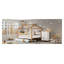 Lit maison blanc en bois pleine grandeur avec accents de couleur bois original-129416872