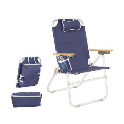 Heavy Duty Tall Beach Chair for Adults, 17" High Off Ground, 4-Position Reclining, Insulated Cooler & Storage Pouch, Bamboo-Finish Arms, 300 lb Capacity