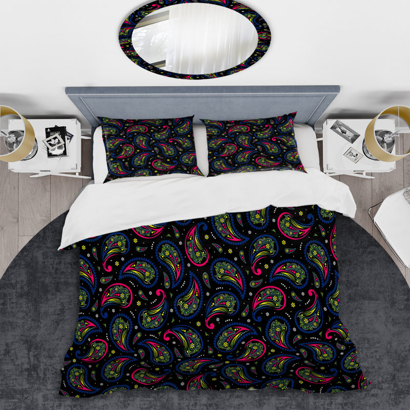 Cachemire vert floral - ensemble de housse de couette abstrait - microfibre de polyester