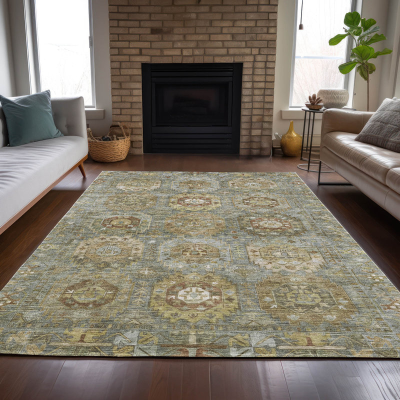Tapis de sauge Xhevrie intérieur / extérieur lavable à la machine, Rectangle 10 pi x 14 pi