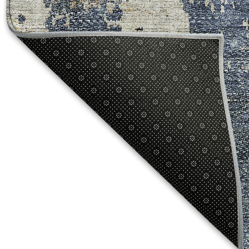 Tapis bleu marine de qualité supérieure lavable à la machine Prisco, Rectangle 9 pi x 12 pi
