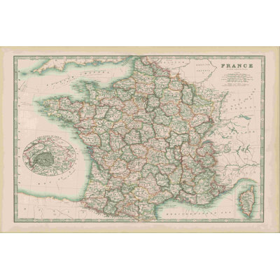 «Johnston's Map Of France» par Johnston - reproduction d'art sur toile tendue