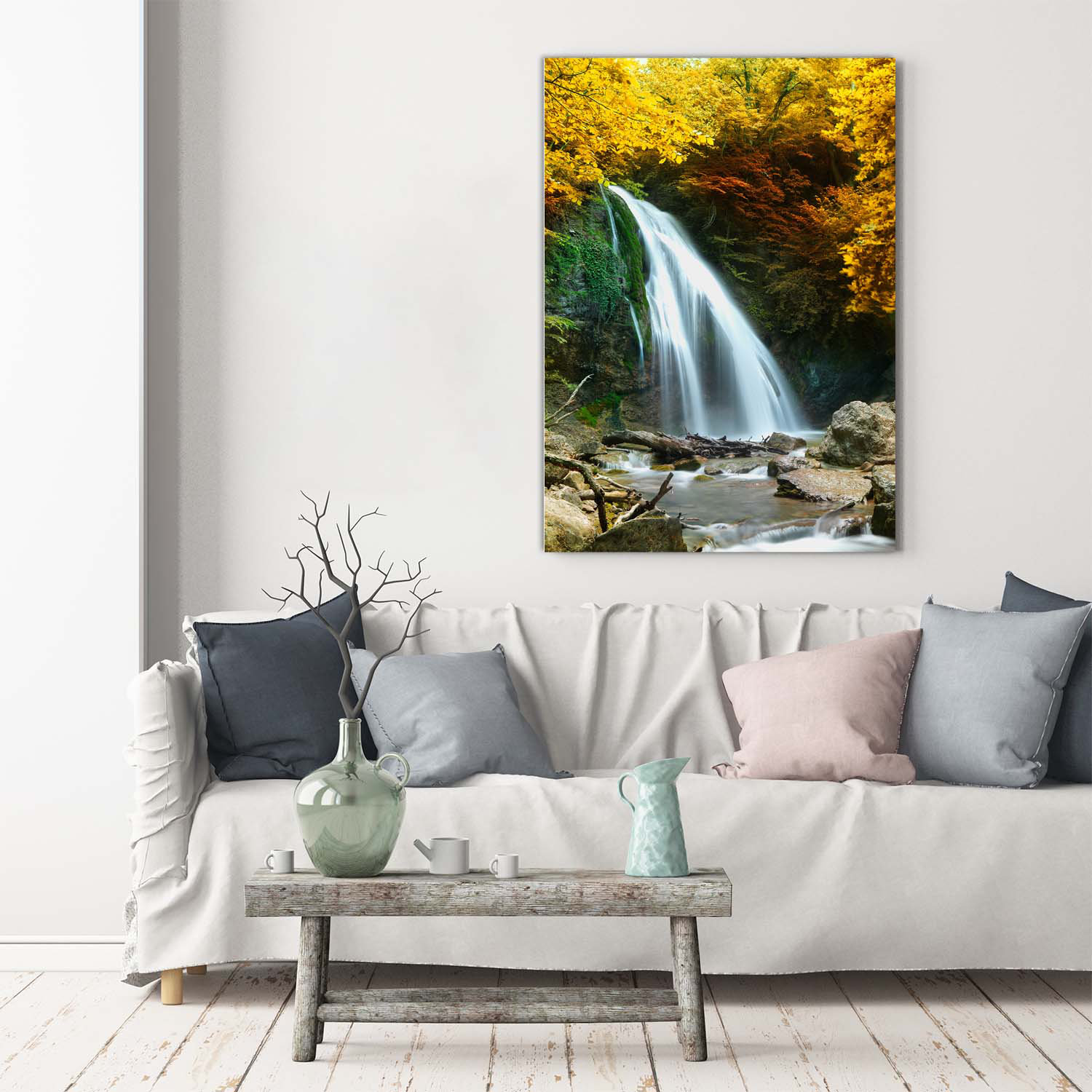 Union Rustic Waterfall in the Forest - Wrapped Canvas Art Prints ...