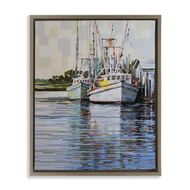 «Shrimp Boat Reflections», peinture par Floater, Cadre flottant orme Montalcino, H 31 po x l 25 po