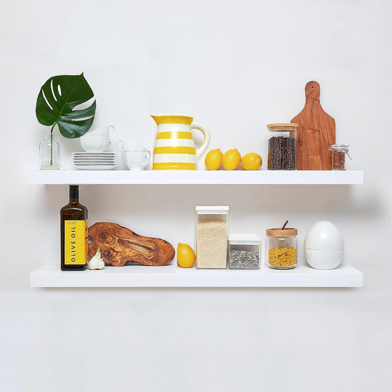 Tablettes flottantes pour le mur, tablettes murales en bois massif de qualité supérieure avec supports robustes, ensemble de 2, tablettes de salle de bain pour la décoration intérieure