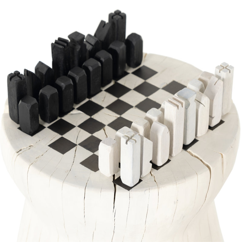 Wesson Chess Table, Ivory/Carbonized Black