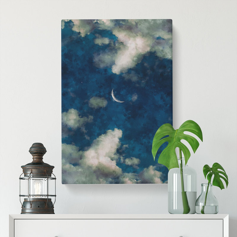 Crescent Moon Through The Clouds - Wrapped Canvas, 60cm H x 40cm W x 3cm D