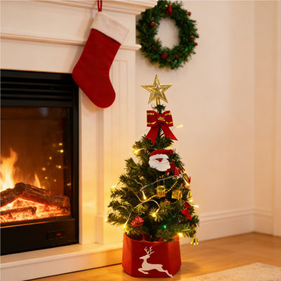 2FT Pre-lit Artificial Small Mini Christmas Tree with Warm White LED Lights,  Perfect for Xmas Tabletop Decorations, Home, Kitchen, Dining Table top