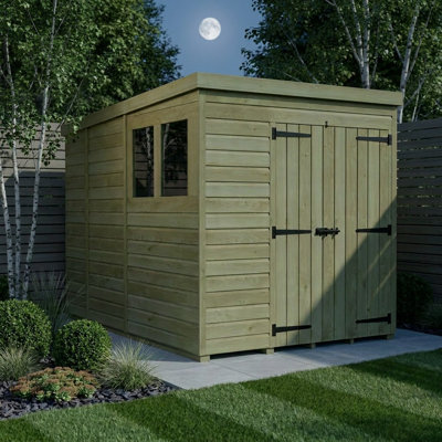 Total Sheds 6ft x 9ft Pent Garden Shed - Double Door - With Windows - Pressure Treated Timber - UK Manufactured