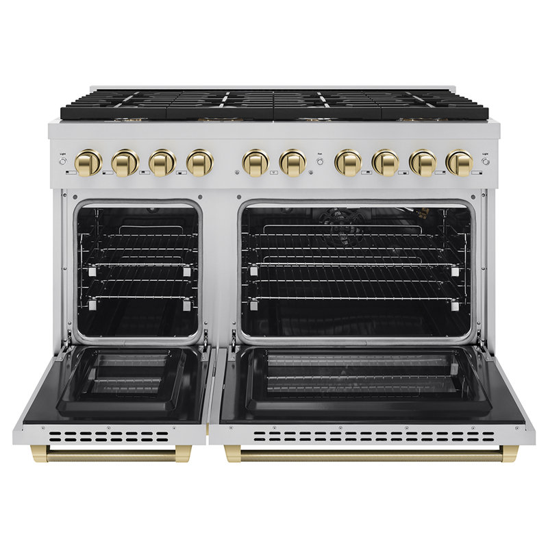 ZLINE Autograph 48 in. Paramount Gas Range in Stainless Steel with Polished Gold Helix Handles, Polished Gold