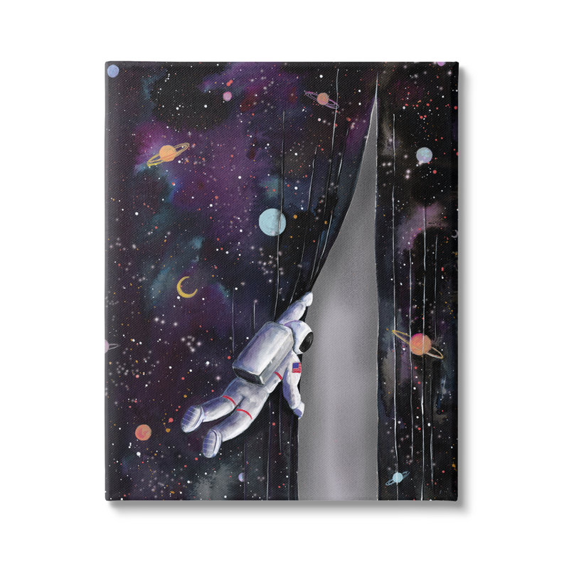 Astronaute, ouverture de la galaxie, univers surréaliste, planètes, étoiles par Rachel Nieman, L 16 po x H 20 po