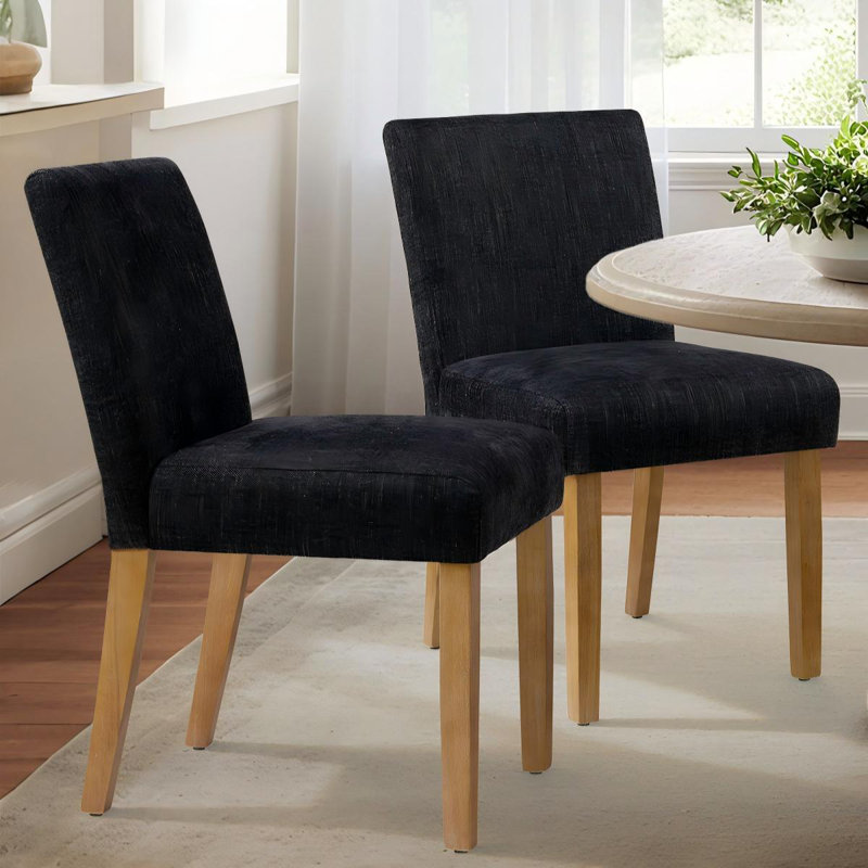 18.5'' Seat Height Linen Upholstered Solid Wood Dining Chair, Black